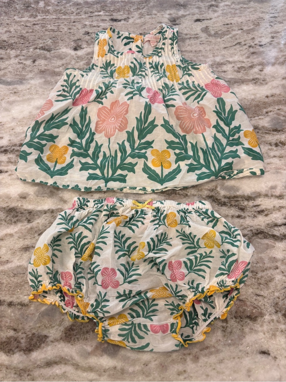 Pink Chicken Floral Two-Piece Set - Cream, Pink, Yellow & Green